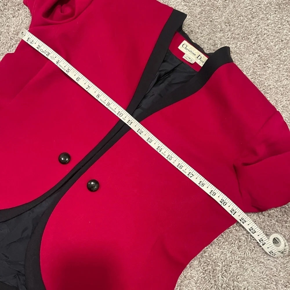 Christian Dior | Vintage Wool Blazer Coat Button Front Fuschia Black Made in USA